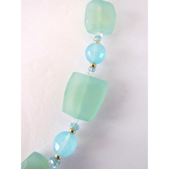 ZOE B. Necklace 14k Gold Natural Aqua Chalcedony Stones Statement Peice WOW! - Picture 8 of 16